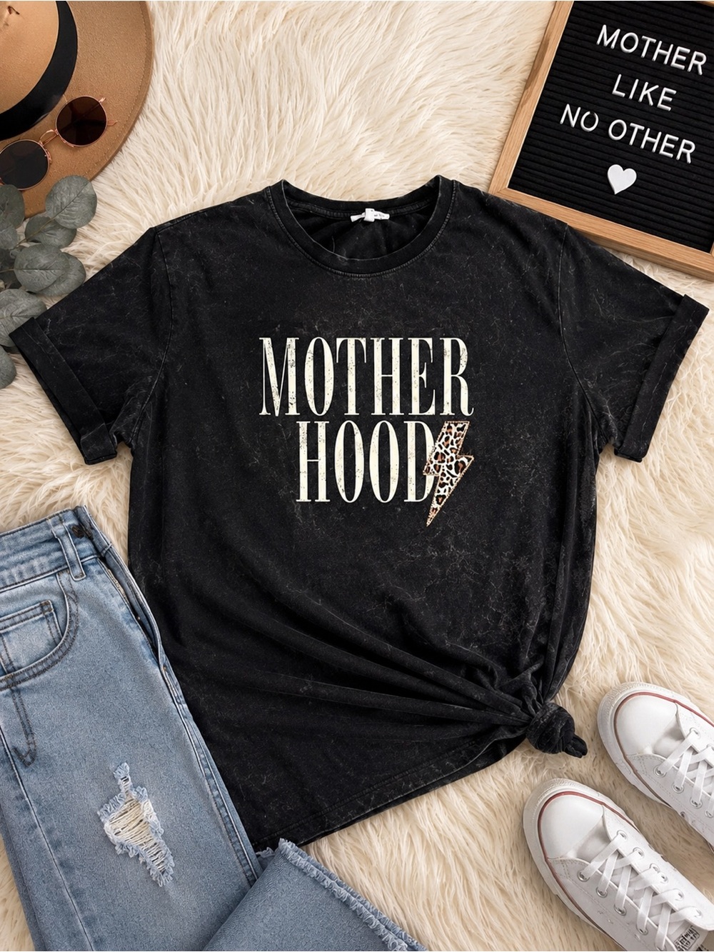 Maurices Black "MOTHER HOOD" Graphic Tee with Leopard Bolt